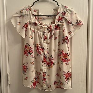 Cute, off white No Boundaries top! Floral print, size LG (11-13).